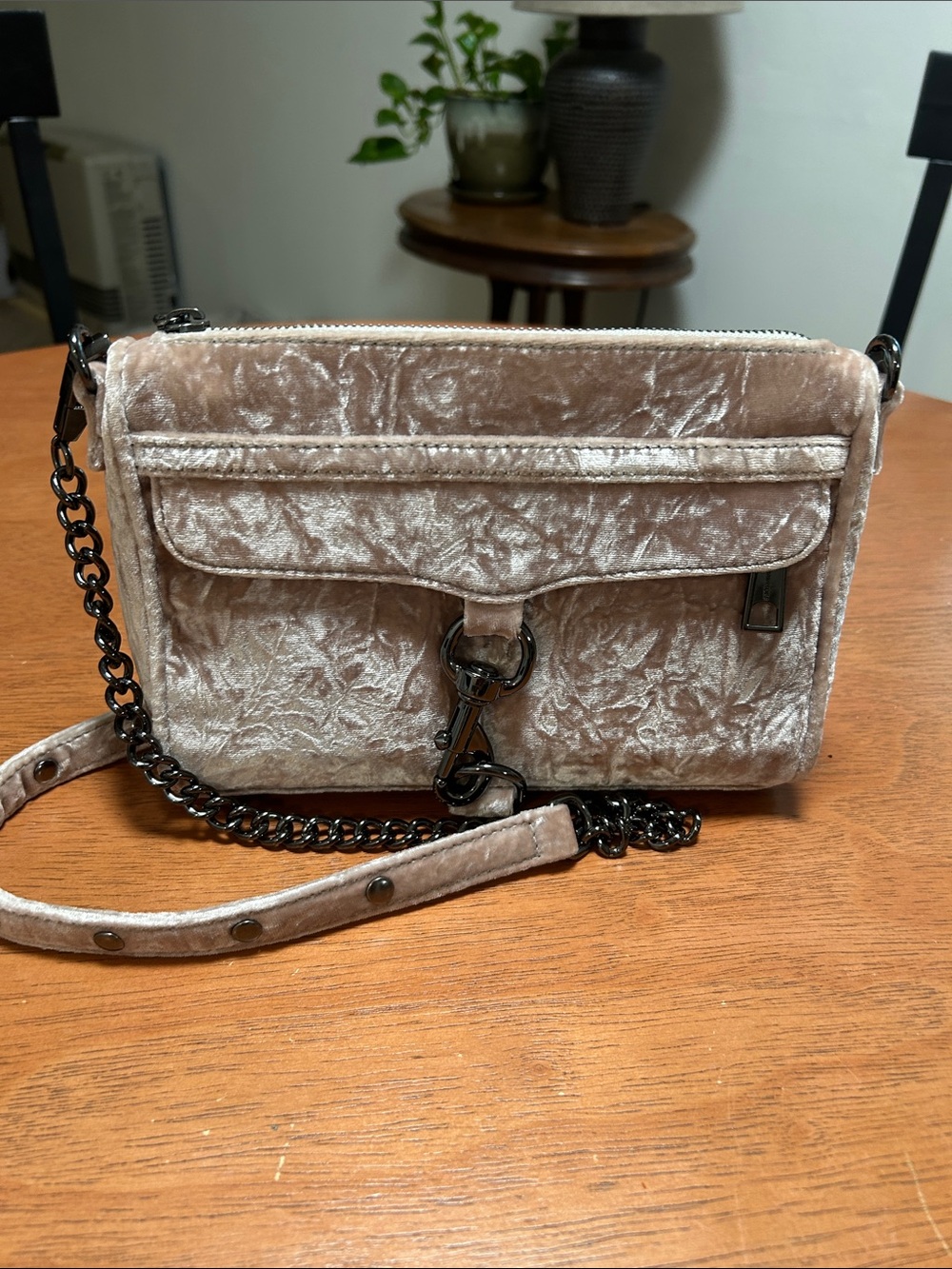 Rebecca Minkoff Crushed Velvet Crossbody Bag in Blush Taupe